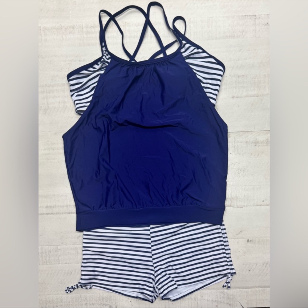 Navy & White Striped Women's Tankini Set